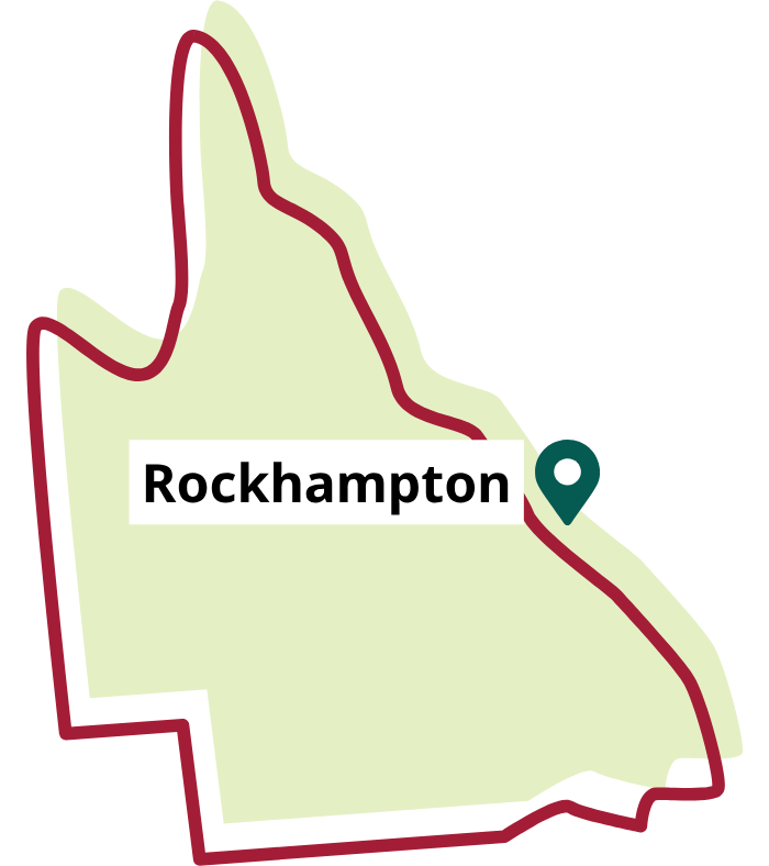 Map of Queensland identifying the location of Rockhampton.