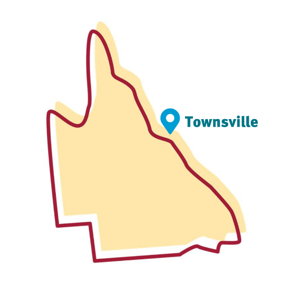 Map of Queensland identifying the location of Townsville.